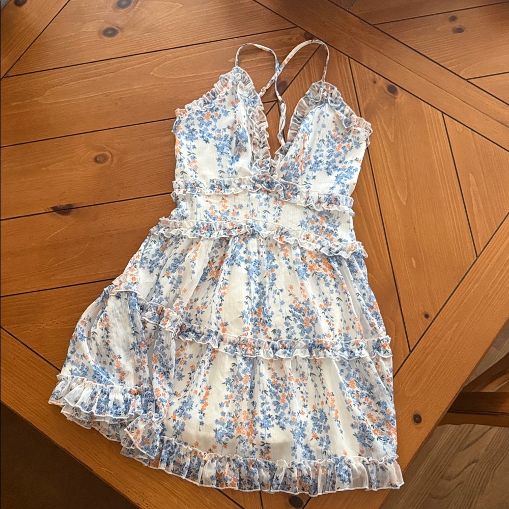 Angel Biba White Floral Ruffle Dress with Strappy Back